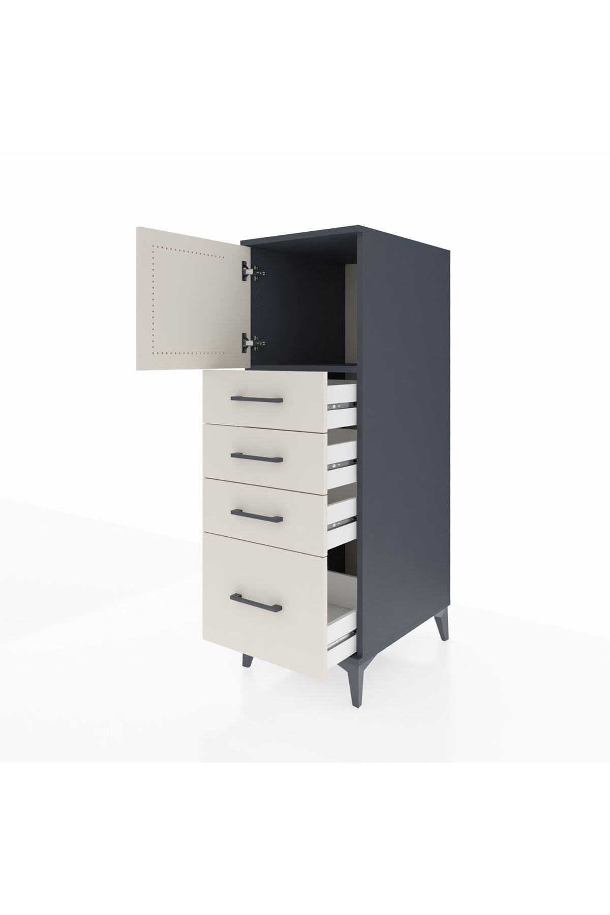 Kronos Dolap Tek Raflı 4 Çekmeceli Tek Kapaklı 44x59x134 Antrasit-Aytaşı