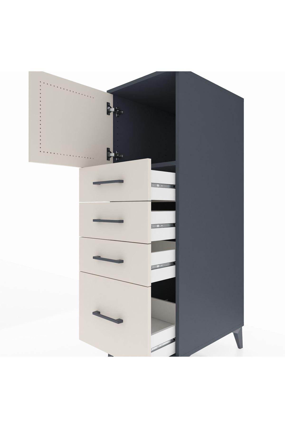 Kronos Dolap Tek Raflı 4 Çekmeceli Tek Kapaklı 44x59x134 Antrasit-Aytaşı