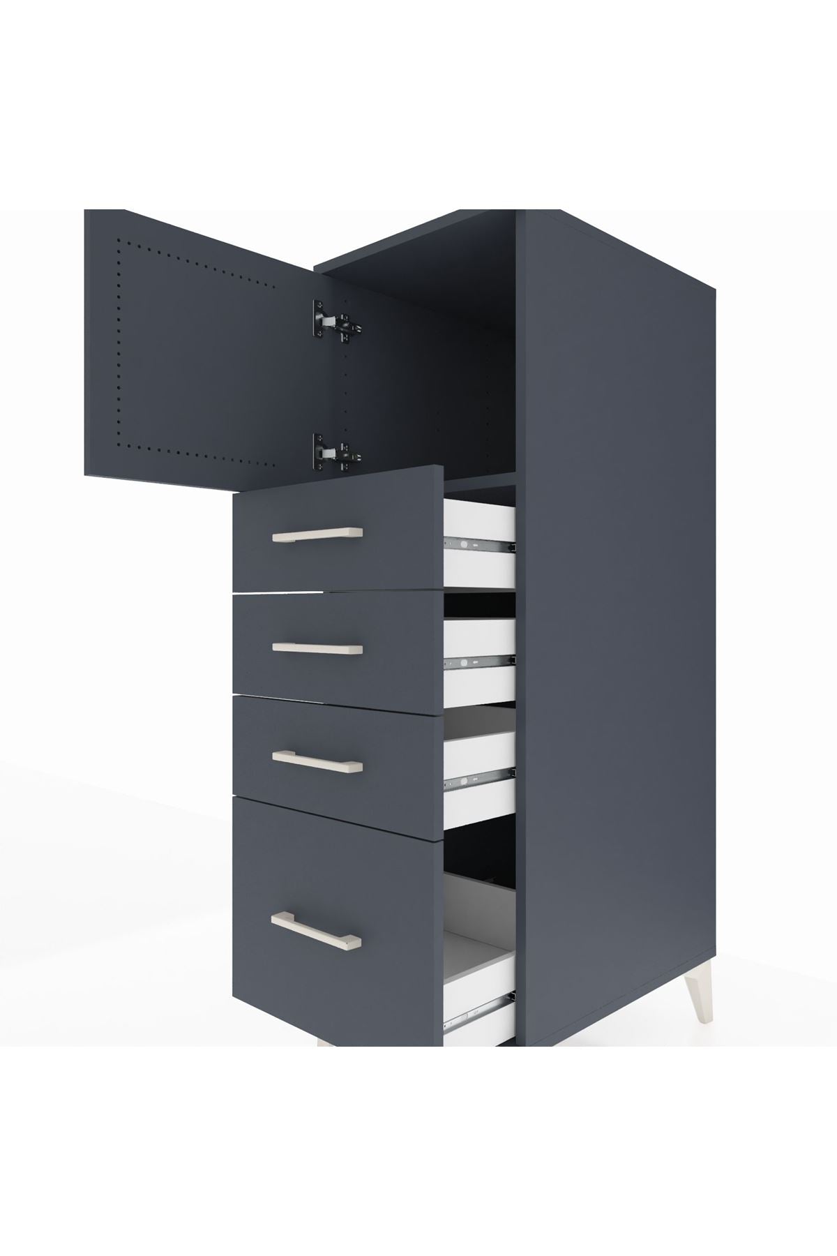 Kronos Dolap Tek Raflı 4 Çekmeceli Tek Kapaklı 44x59x134 Antrasit-Antrasit