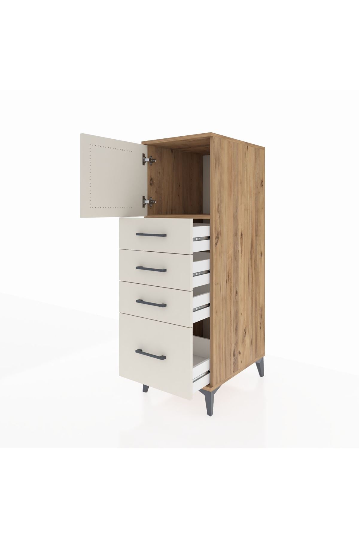 Kronos Dolap Tek Raflı 4 Çekmeceli Tek Kapaklı 44x59x134 Çam-Aytaşı