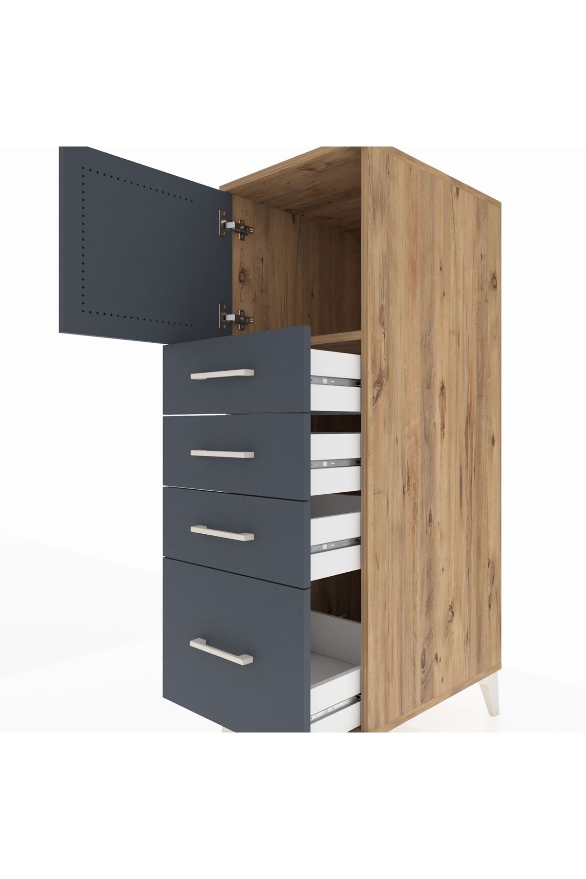 Kronos Dolap Tek Raflı 4 Çekmeceli Tek Kapaklı 44x59x134 Çam-Antrasit