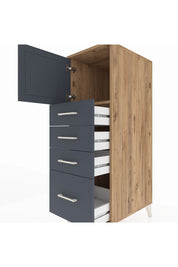Kronos Dolap Tek Raflı 4 Çekmeceli Tek Kapaklı 44x59x134 Çam-Antrasit
