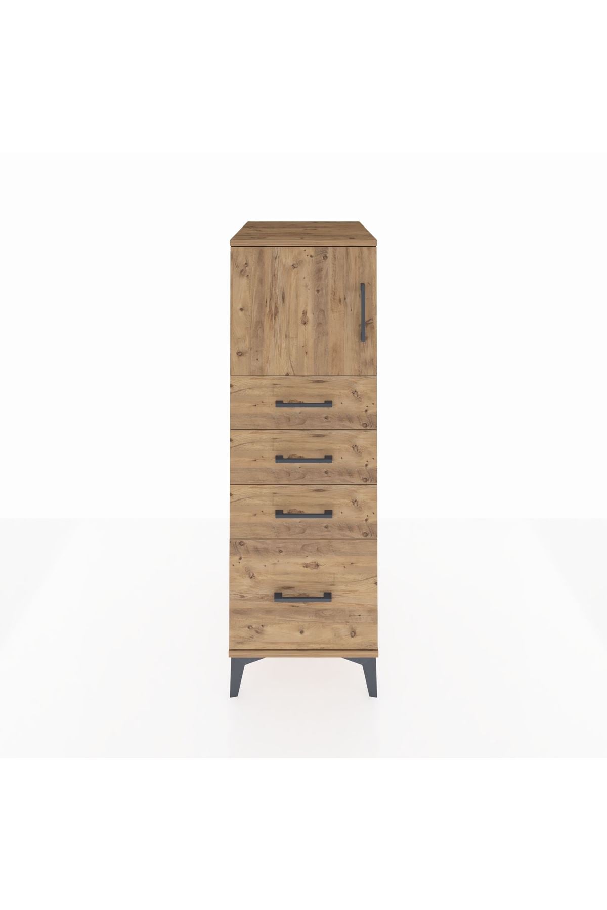 Kronos Dolap Tek Raflı 4 Çekmeceli Tek Kapaklı 44x59x134 Çam-Çam