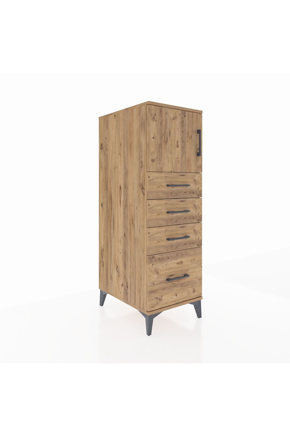 Kronos Dolap Tek Raflı 4 Çekmeceli Tek Kapaklı 44x59x134 Çam-Çam