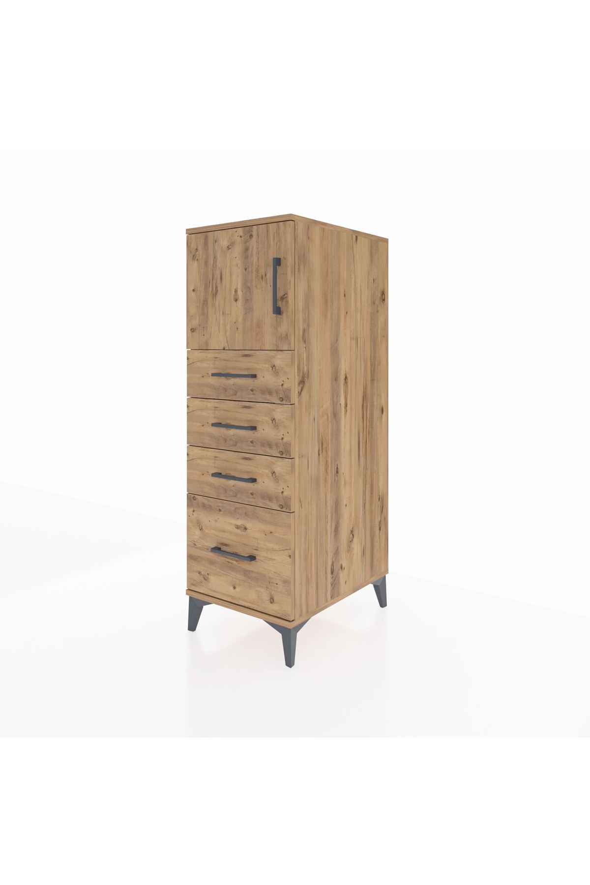 Kronos Dolap Tek Raflı 4 Çekmeceli Tek Kapaklı 44x59x134 Çam-Çam