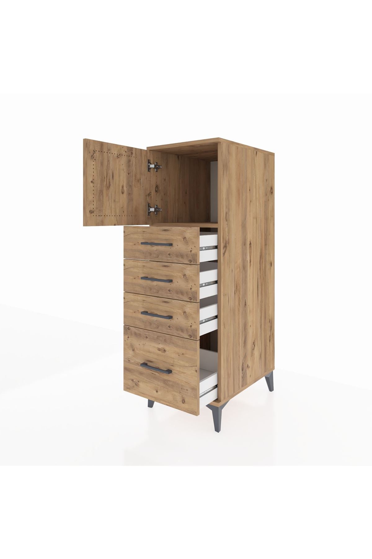 Kronos Dolap Tek Raflı 4 Çekmeceli Tek Kapaklı 44x59x134 Çam-Çam