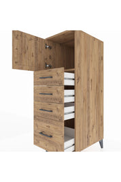 Kronos Dolap Tek Raflı 4 Çekmeceli Tek Kapaklı 44x59x134 Çam-Çam