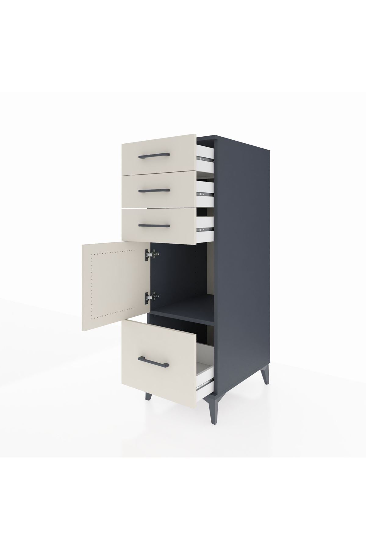 Kronos Dolap Tek Raflı 3 Çekmeceli Tek Kapaklı 44x59x134 Antrasit-Aytaşı