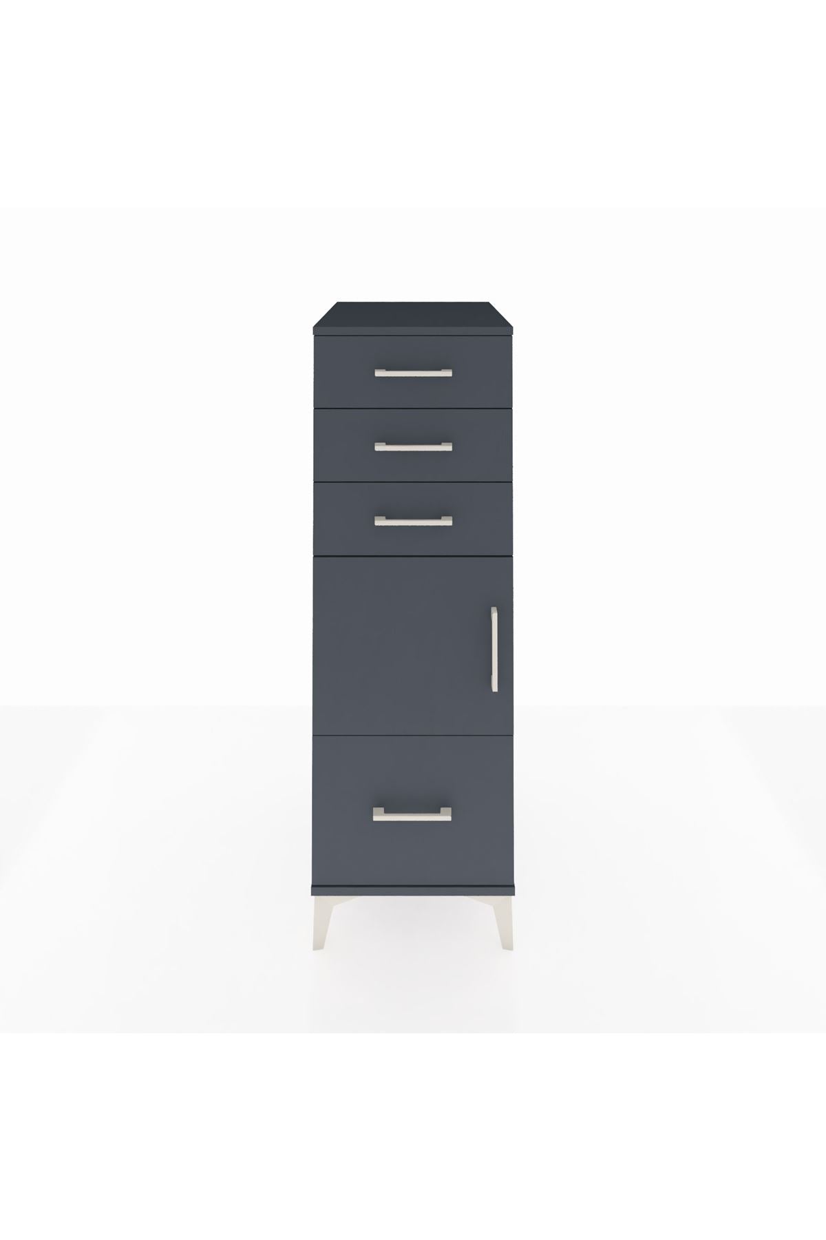 Kronos Dolap Tek Raflı 3 Çekmeceli Tek Kapaklı 44x59x134 Antrasit-Antrasit