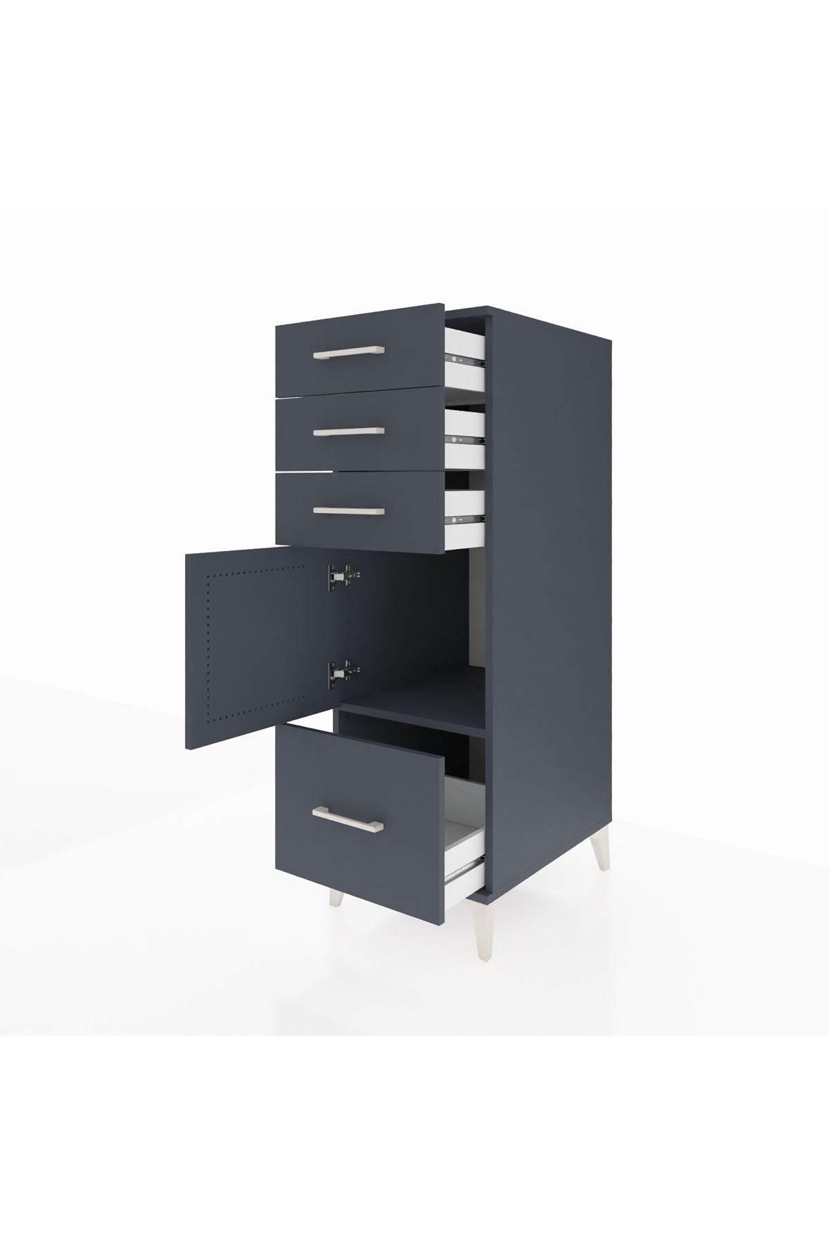 Kronos Dolap Tek Raflı 3 Çekmeceli Tek Kapaklı 44x59x134 Antrasit-Antrasit