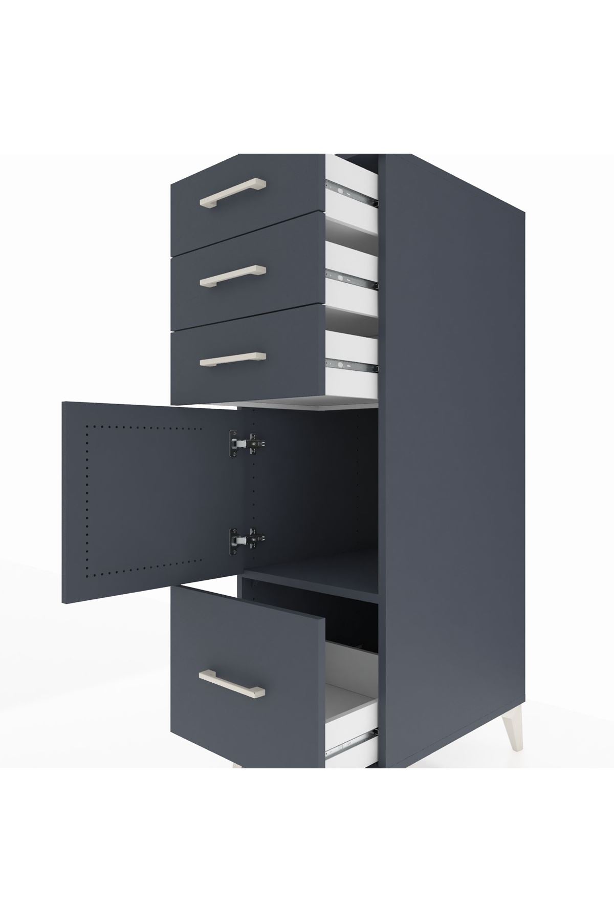 Kronos Dolap Tek Raflı 3 Çekmeceli Tek Kapaklı 44x59x134 Antrasit-Antrasit