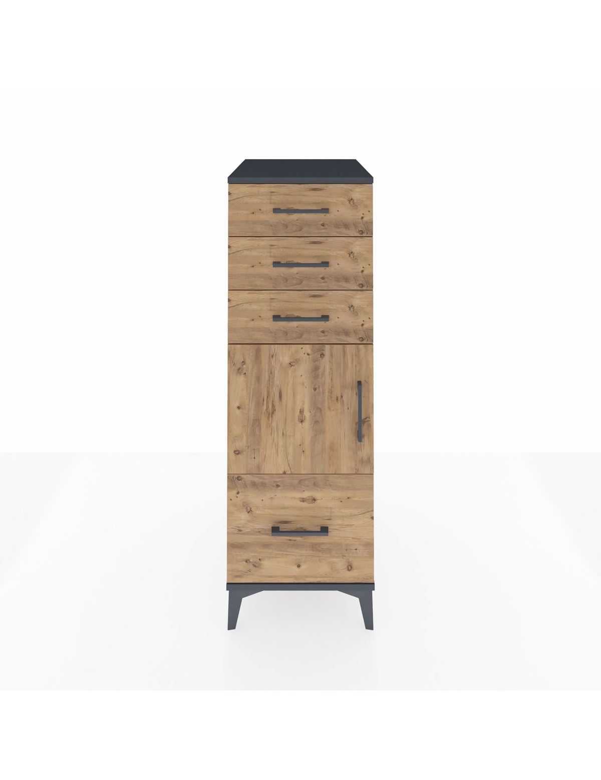 Kronos Dolap Tek Raflı 3 Çekmeceli Tek Kapaklı 44x59x134 Antrasit-Çam