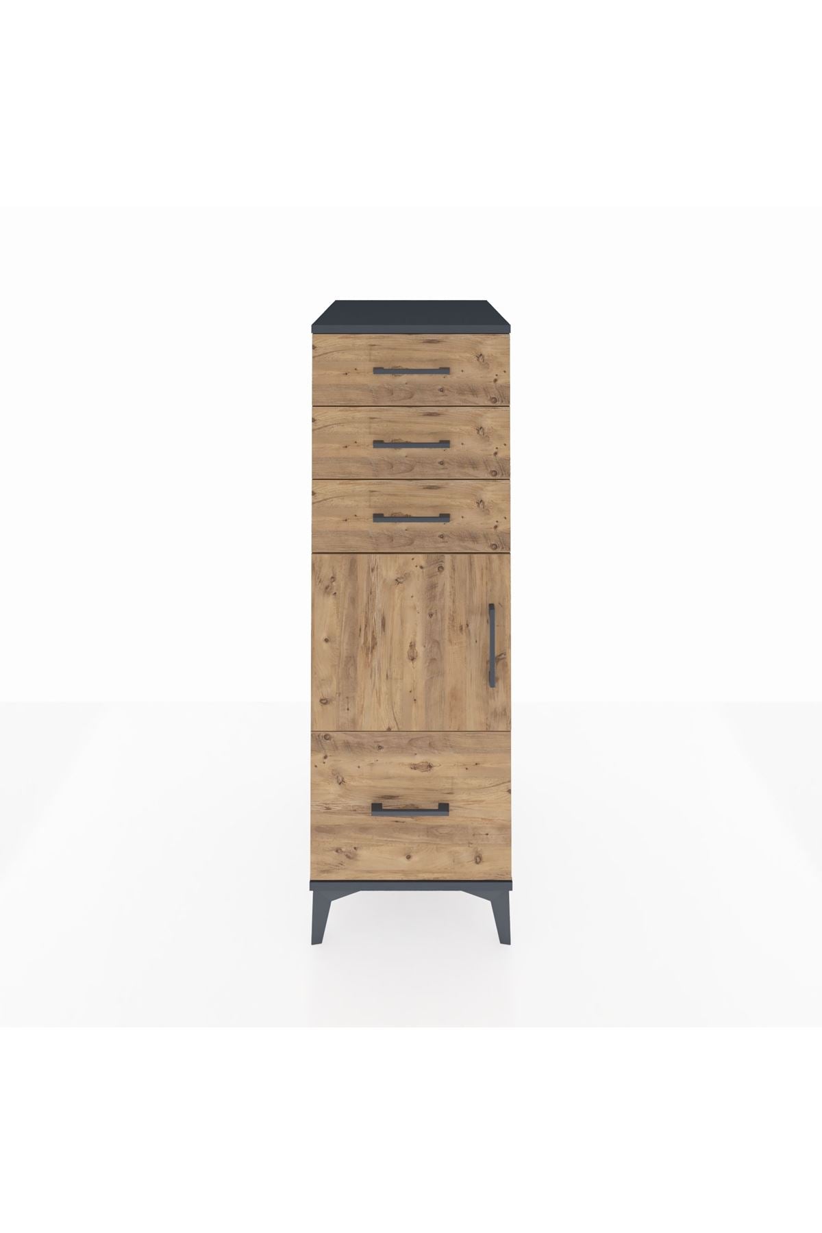 Kronos Dolap Tek Raflı 3 Çekmeceli Tek Kapaklı 44x59x134 Antrasit-Çam