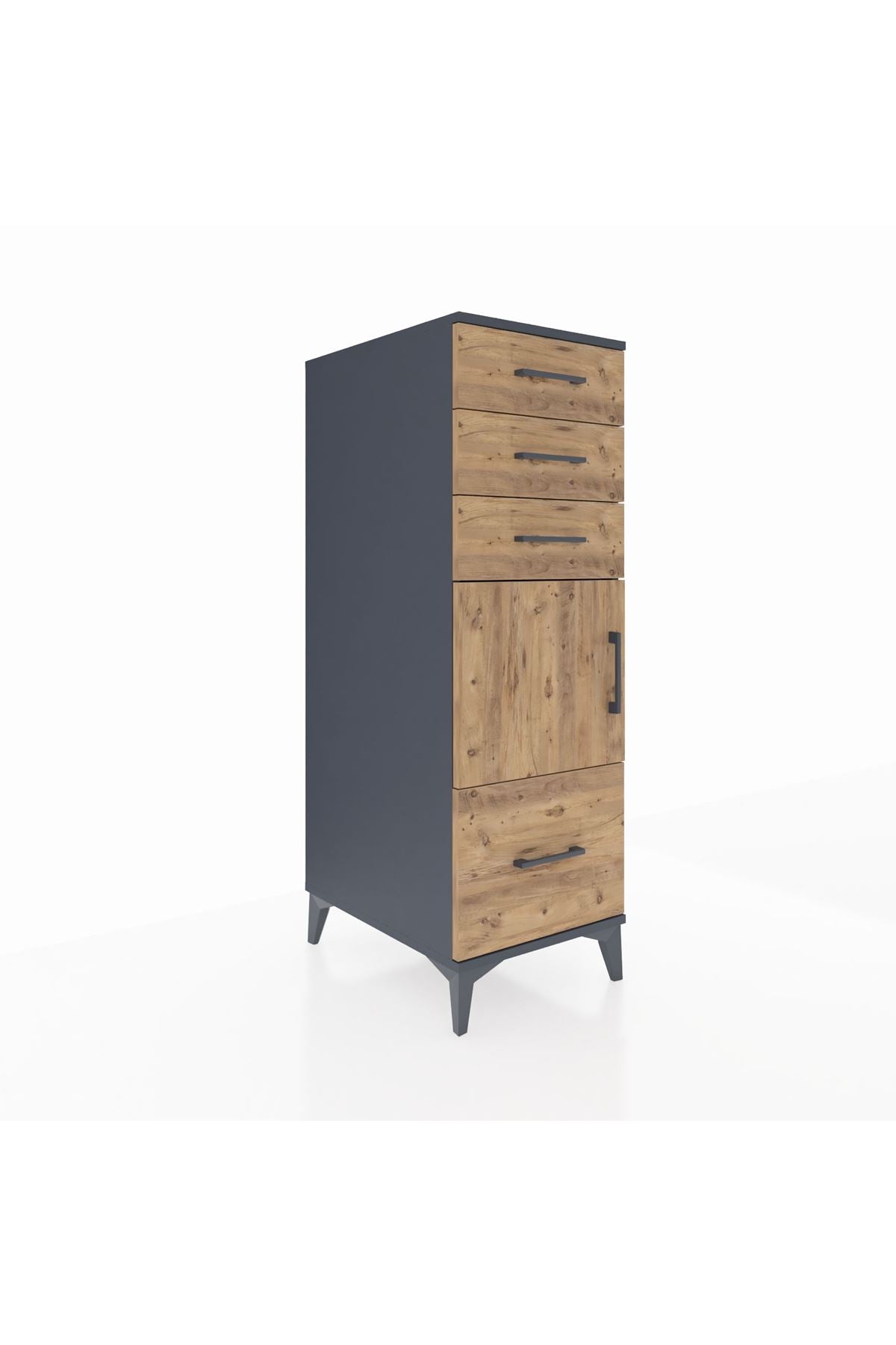 Kronos Dolap Tek Raflı 3 Çekmeceli Tek Kapaklı 44x59x134 Antrasit-Çam