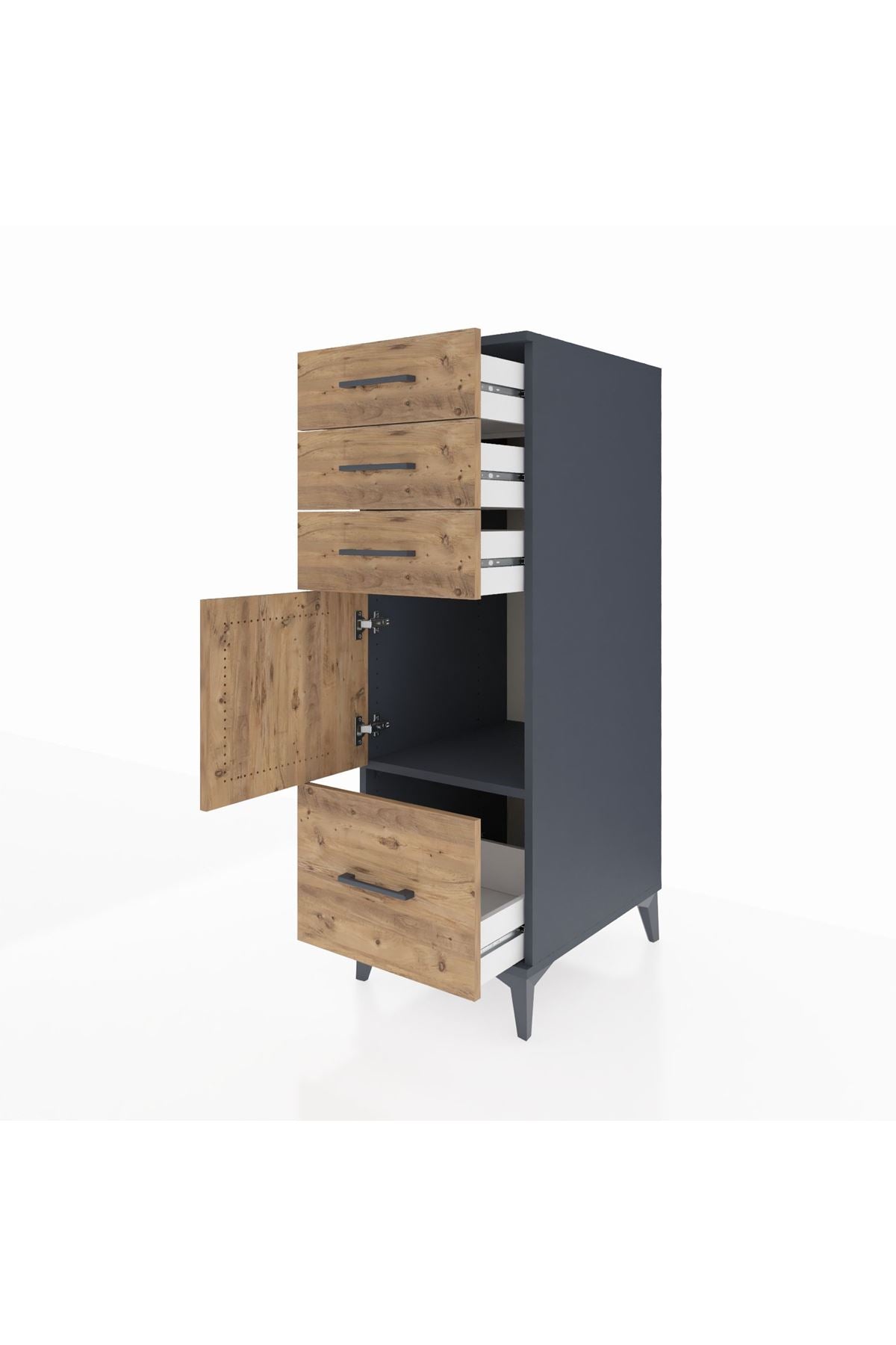 Kronos Dolap Tek Raflı 3 Çekmeceli Tek Kapaklı 44x59x134 Antrasit-Çam