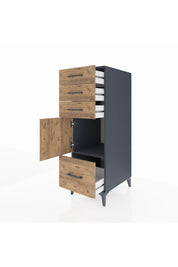 Kronos Dolap Tek Raflı 3 Çekmeceli Tek Kapaklı 44x59x134 Antrasit-Çam