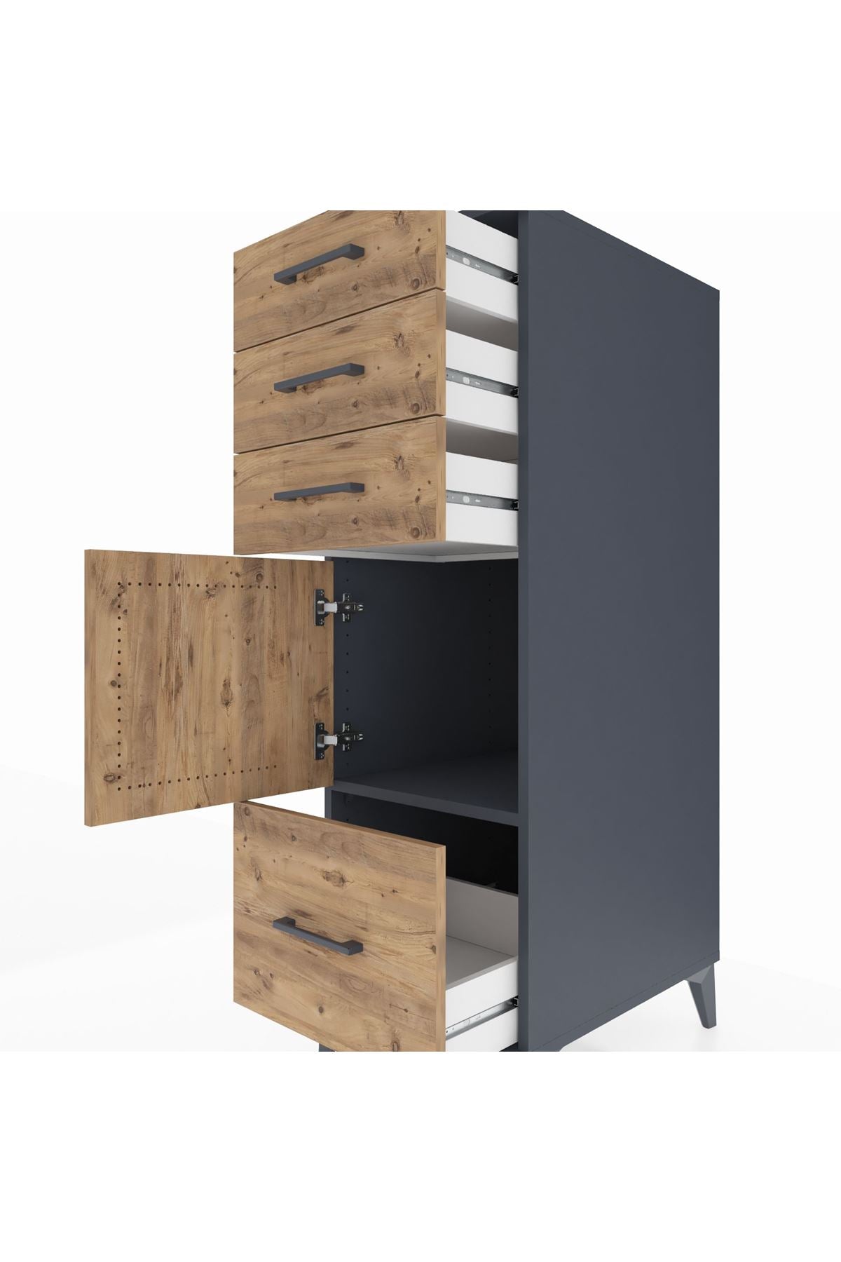 Kronos Dolap Tek Raflı 3 Çekmeceli Tek Kapaklı 44x59x134 Antrasit-Çam