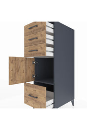 Kronos Dolap Tek Raflı 3 Çekmeceli Tek Kapaklı 44x59x134 Antrasit-Çam