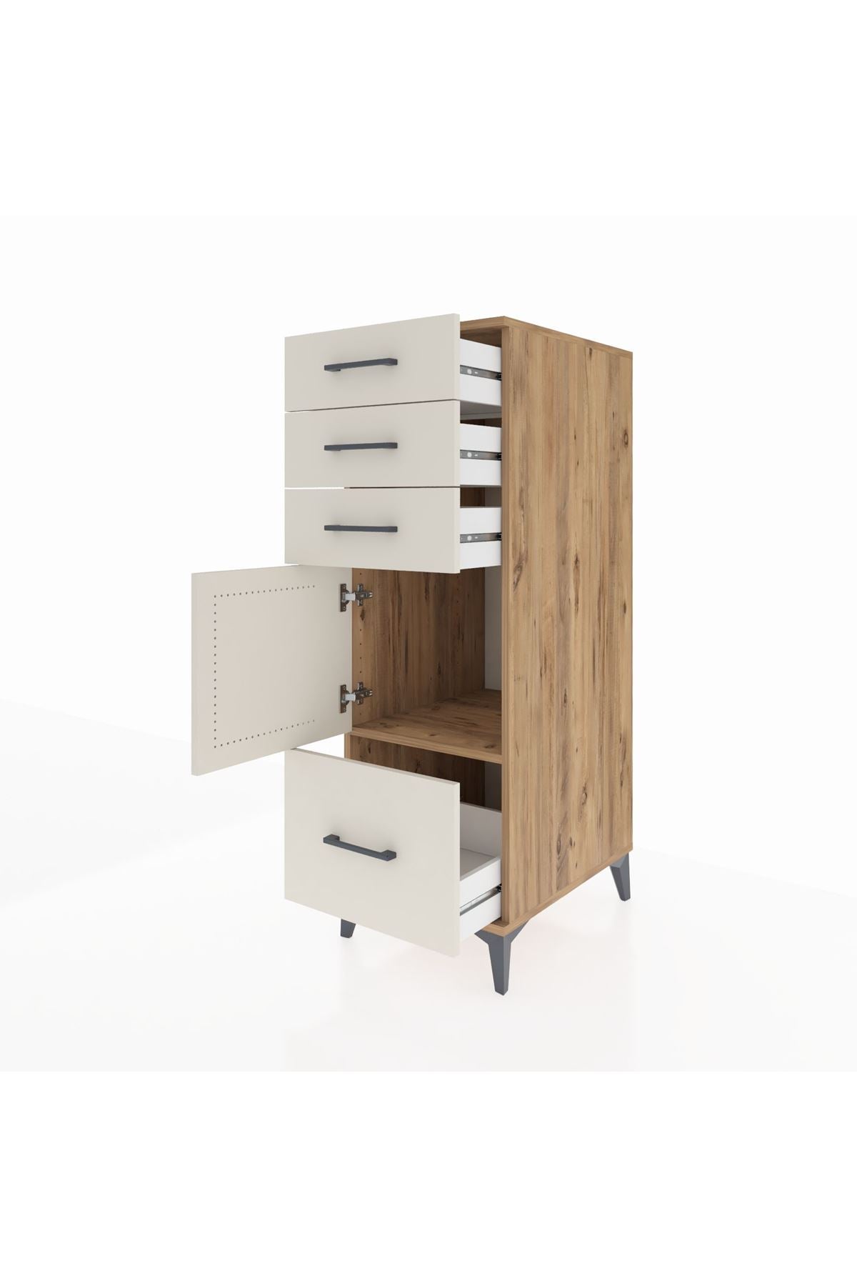 Kronos Dolap Tek Raflı 3 Çekmeceli Tek Kapaklı 44x59x134 Çam-Aytaşı