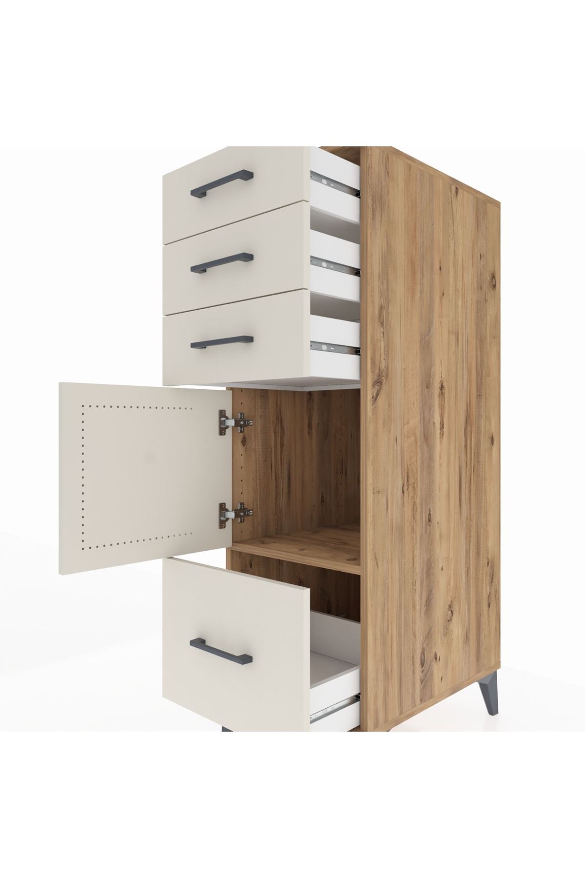 Kronos Dolap Tek Raflı 3 Çekmeceli Tek Kapaklı 44x59x134 Çam-Aytaşı