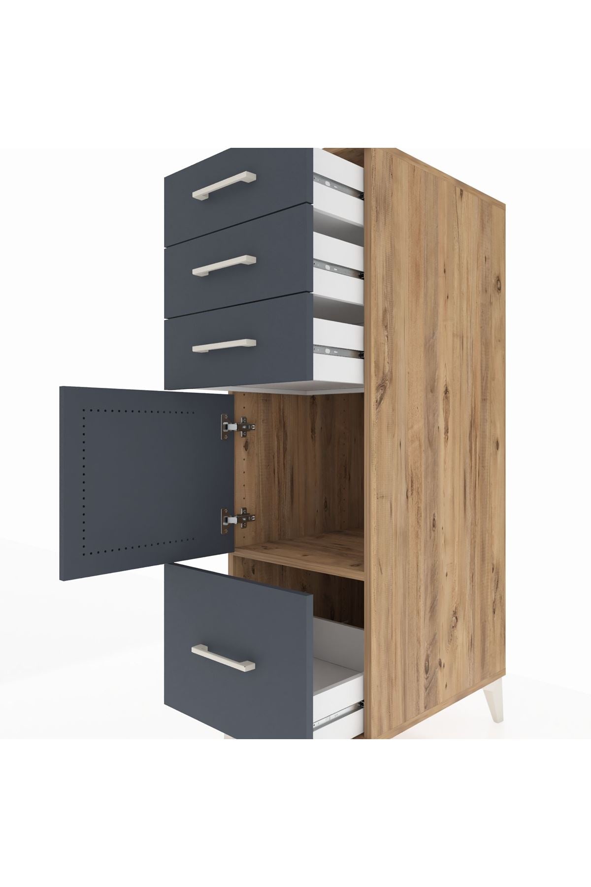 Kronos Dolap Tek Raflı 3 Çekmeceli Tek Kapaklı 44x59x134 Çam-Antrasit