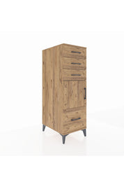 Kronos Dolap Tek Raflı 3 Çekmeceli Tek Kapaklı 44x59x134 Çam-Çam