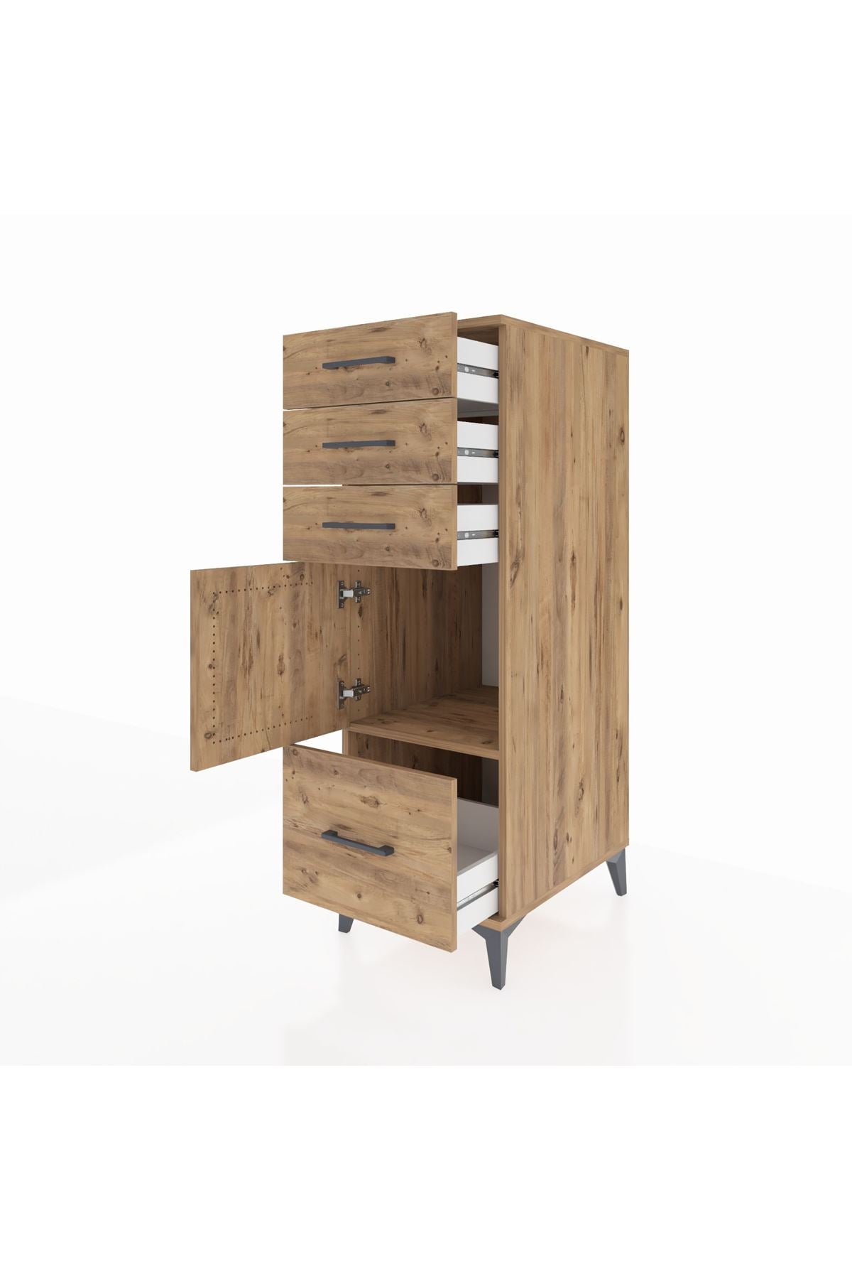 Kronos Dolap Tek Raflı 3 Çekmeceli Tek Kapaklı 44x59x134 Çam-Çam