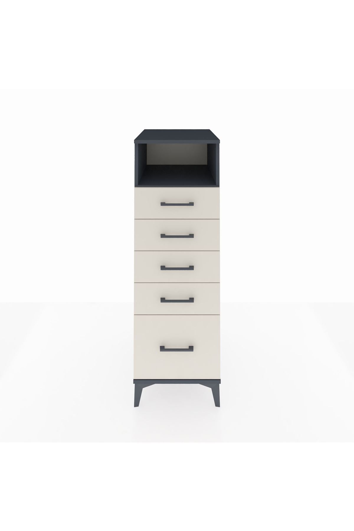 Kronos Dolap Tek Raflı 5 Çekmeceli 44x59x134 Antrasit-Aytaşı