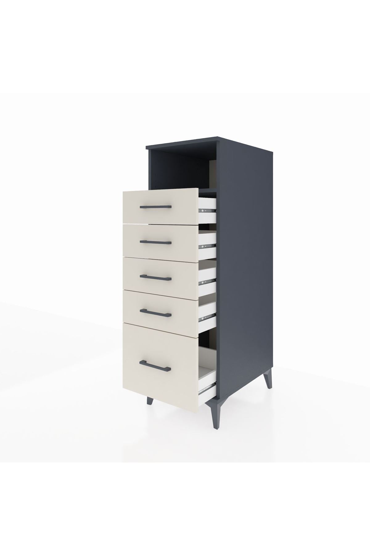 Kronos Dolap Tek Raflı 5 Çekmeceli 44x59x134 Antrasit-Aytaşı