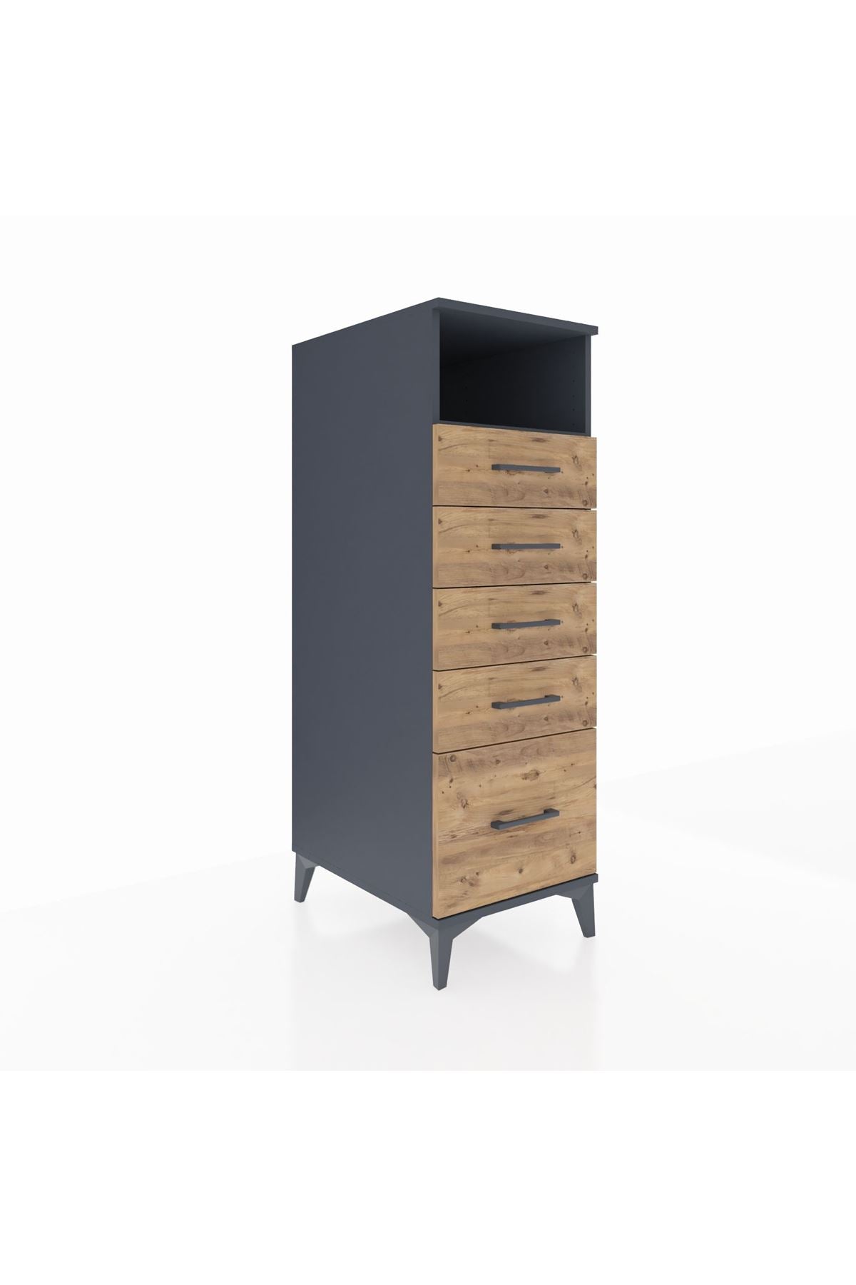 Kronos Dolap Tek Raflı 5 Çekmeceli 44x59x134 Antrasit-Çam