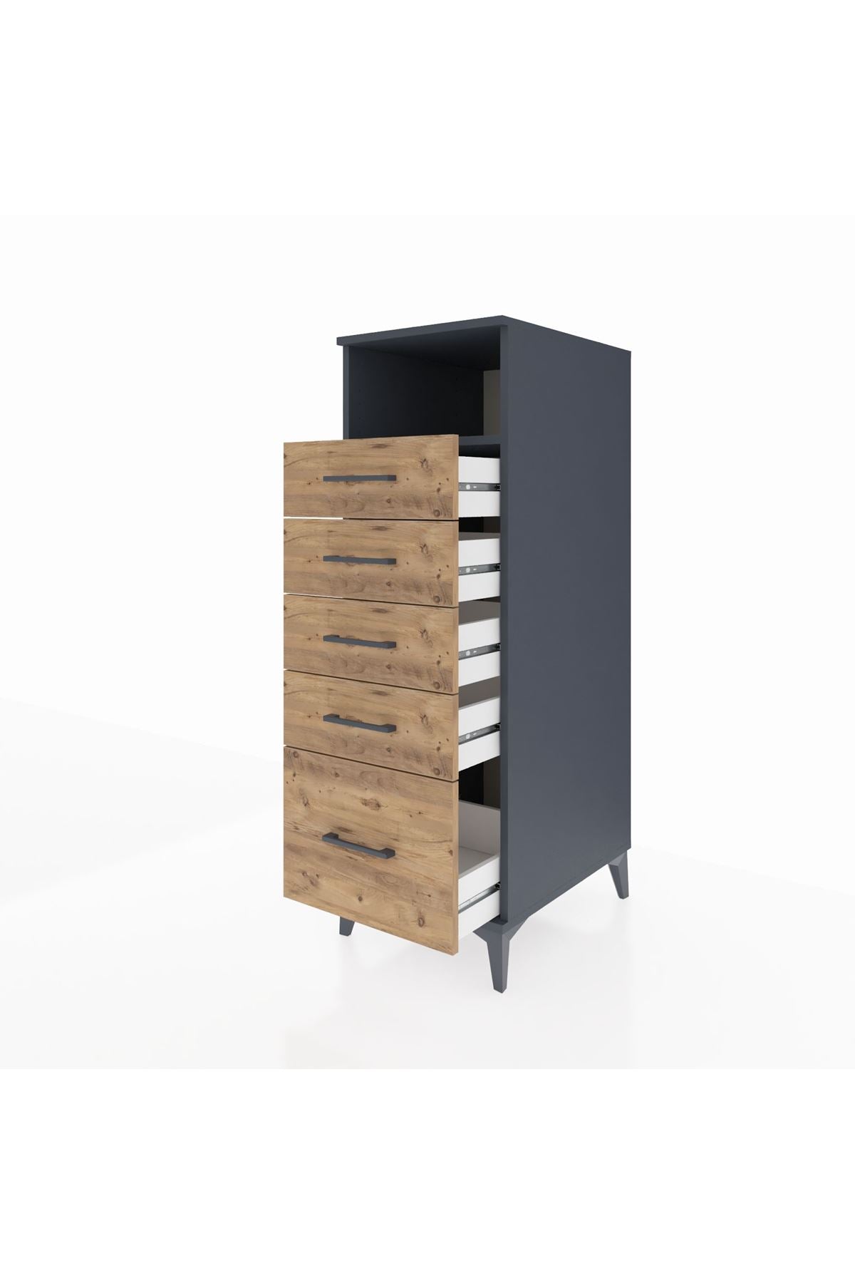 Kronos Dolap Tek Raflı 5 Çekmeceli 44x59x134 Antrasit-Çam