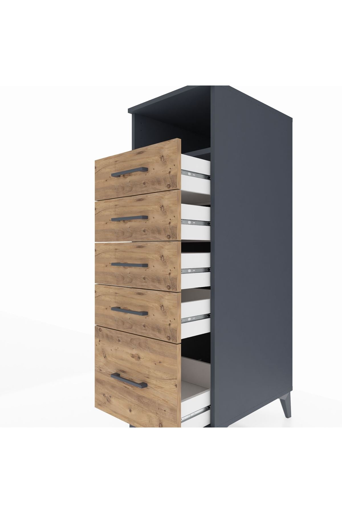 Kronos Dolap Tek Raflı 5 Çekmeceli 44x59x134 Antrasit-Çam