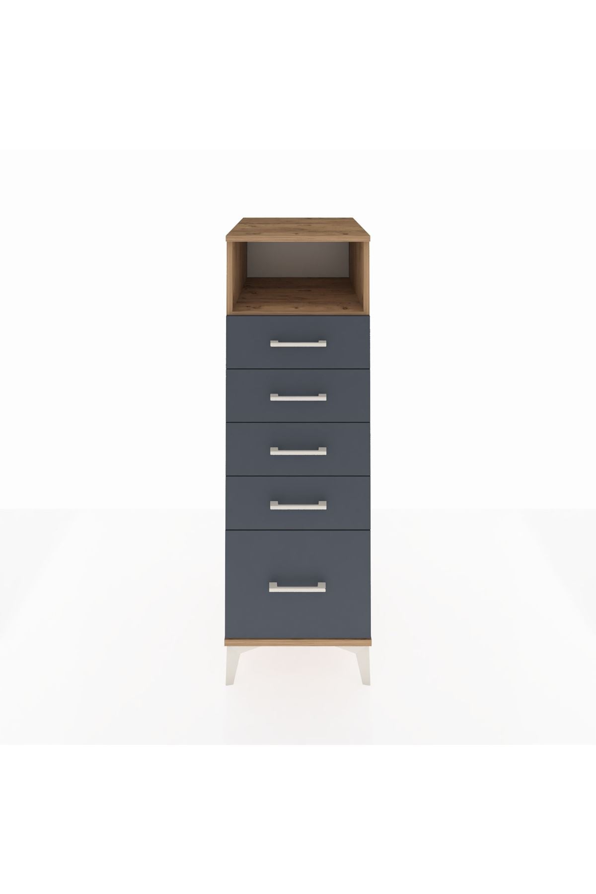 Kronos Dolap Tek Raflı 5 Çekmeceli 44x59x134 Çam-Antrasit