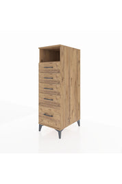 Kronos Dolap Tek Raflı 5 Çekmeceli 44x59x134 Çam-Çam