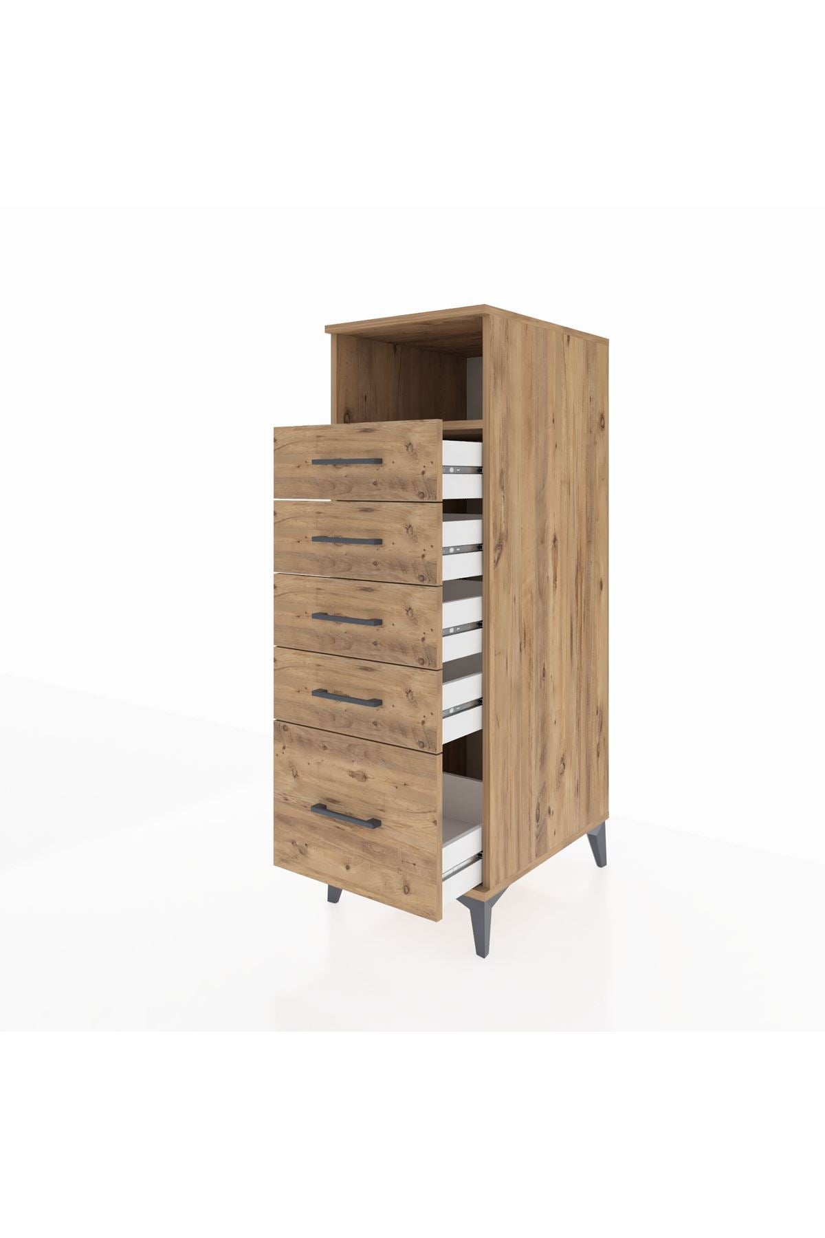 Kronos Dolap Tek Raflı 5 Çekmeceli 44x59x134 Çam-Çam