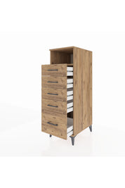 Kronos Dolap Tek Raflı 5 Çekmeceli 44x59x134 Çam-Çam