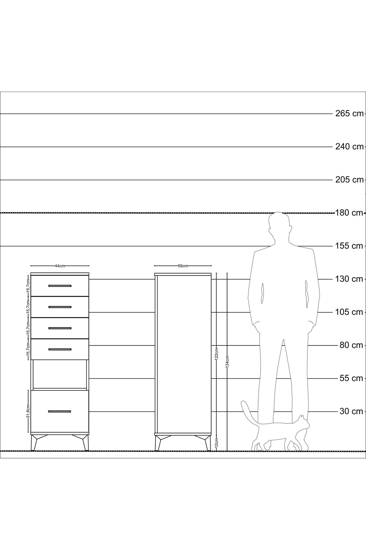 Kronos Dolap Tek Raflı 5 Çekmeceli 44x59x134 Aytaşı-Çam