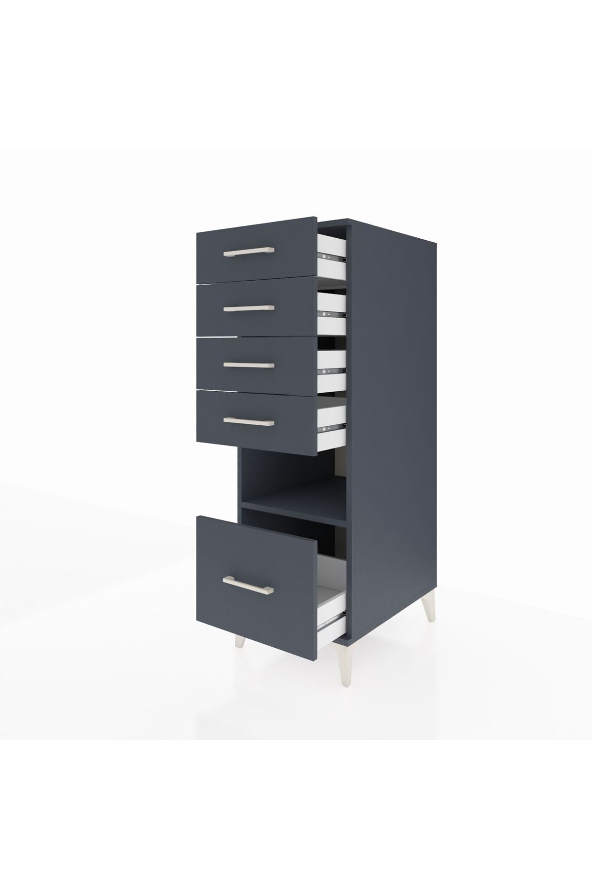 Kronos Dolap Tek Raflı 5 Çekmeceli 44x59x134 Antrasit-Antrasit