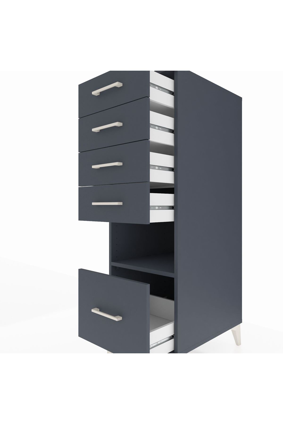 Kronos Dolap Tek Raflı 5 Çekmeceli 44x59x134 Antrasit-Antrasit