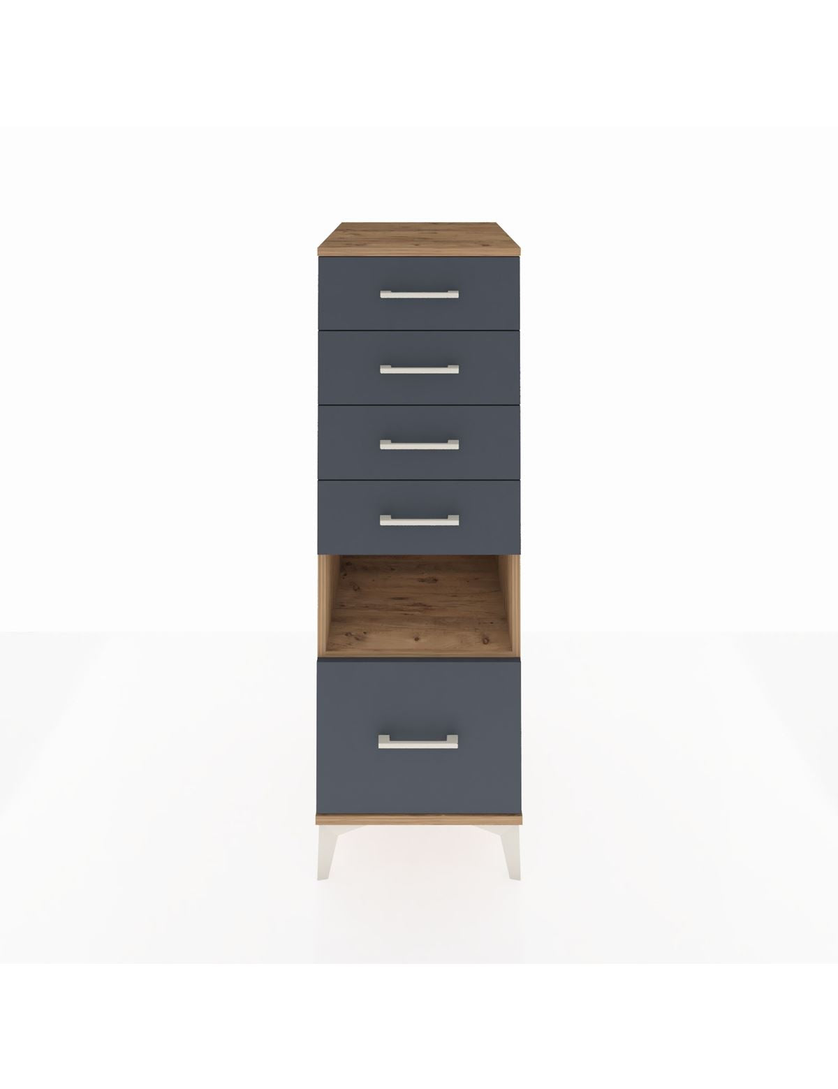 Kronos Dolap Tek Raflı 5 Çekmeceli 44x59x134 Çam-Antrasit