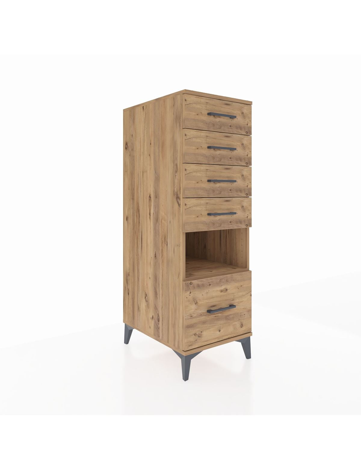 Kronos Dolap Tek Raflı 5 Çekmeceli 44x59x134 Çam-Çam