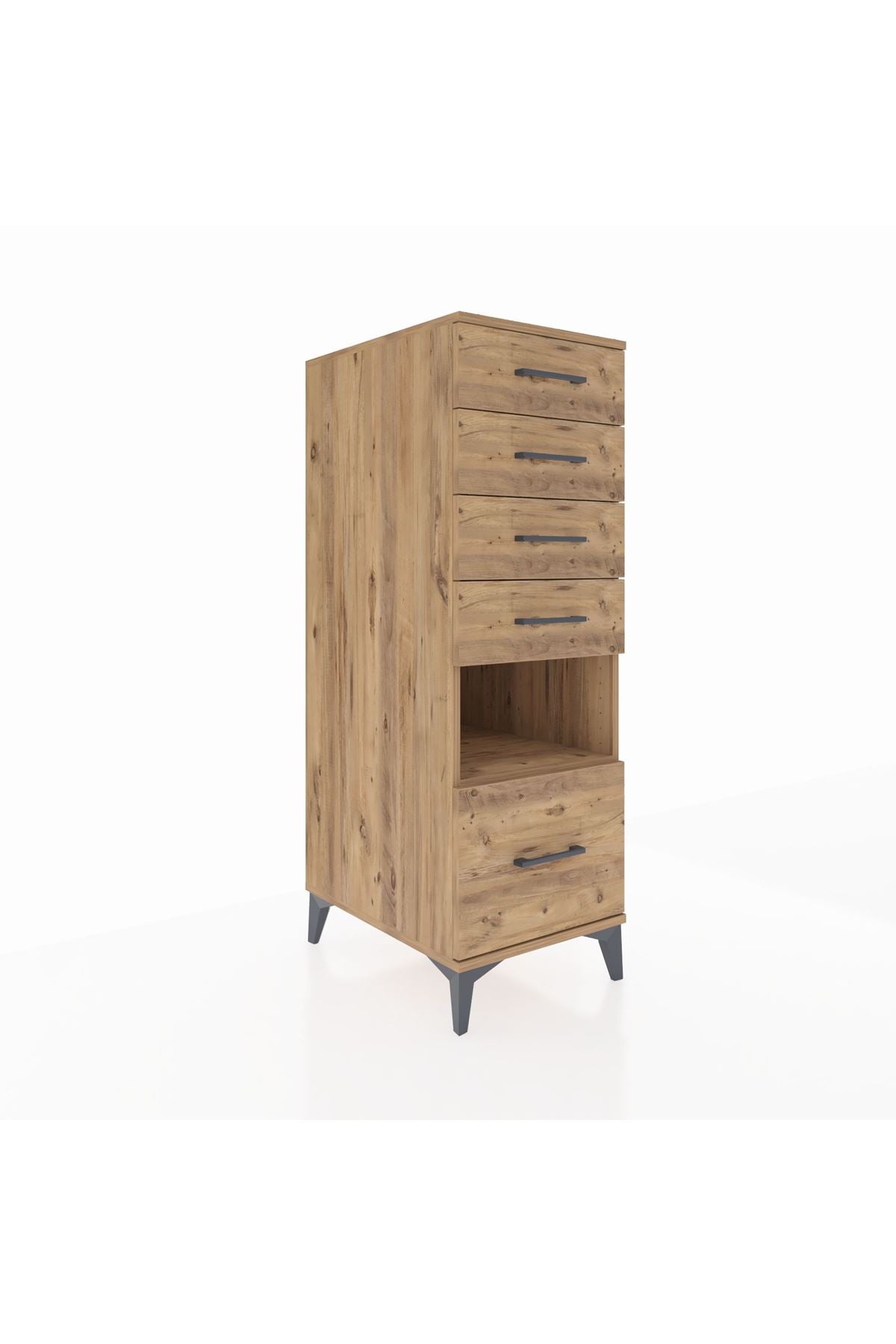 Kronos Dolap Tek Raflı 5 Çekmeceli 44x59x134 Çam-Çam