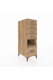 Kronos Dolap Tek Raflı 5 Çekmeceli 44x59x134 Çam-Çam