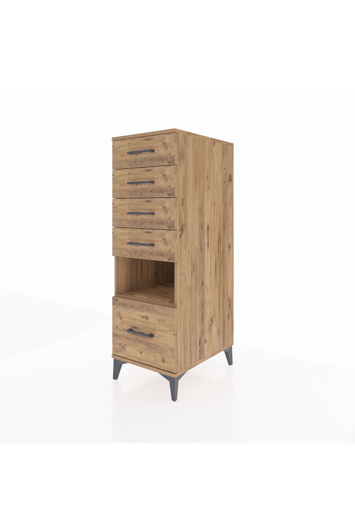 Kronos Dolap Tek Raflı 5 Çekmeceli 44x59x134 Çam-Çam