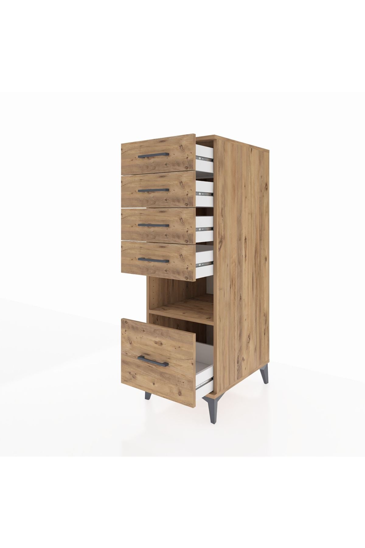 Kronos Dolap Tek Raflı 5 Çekmeceli 44x59x134 Çam-Çam
