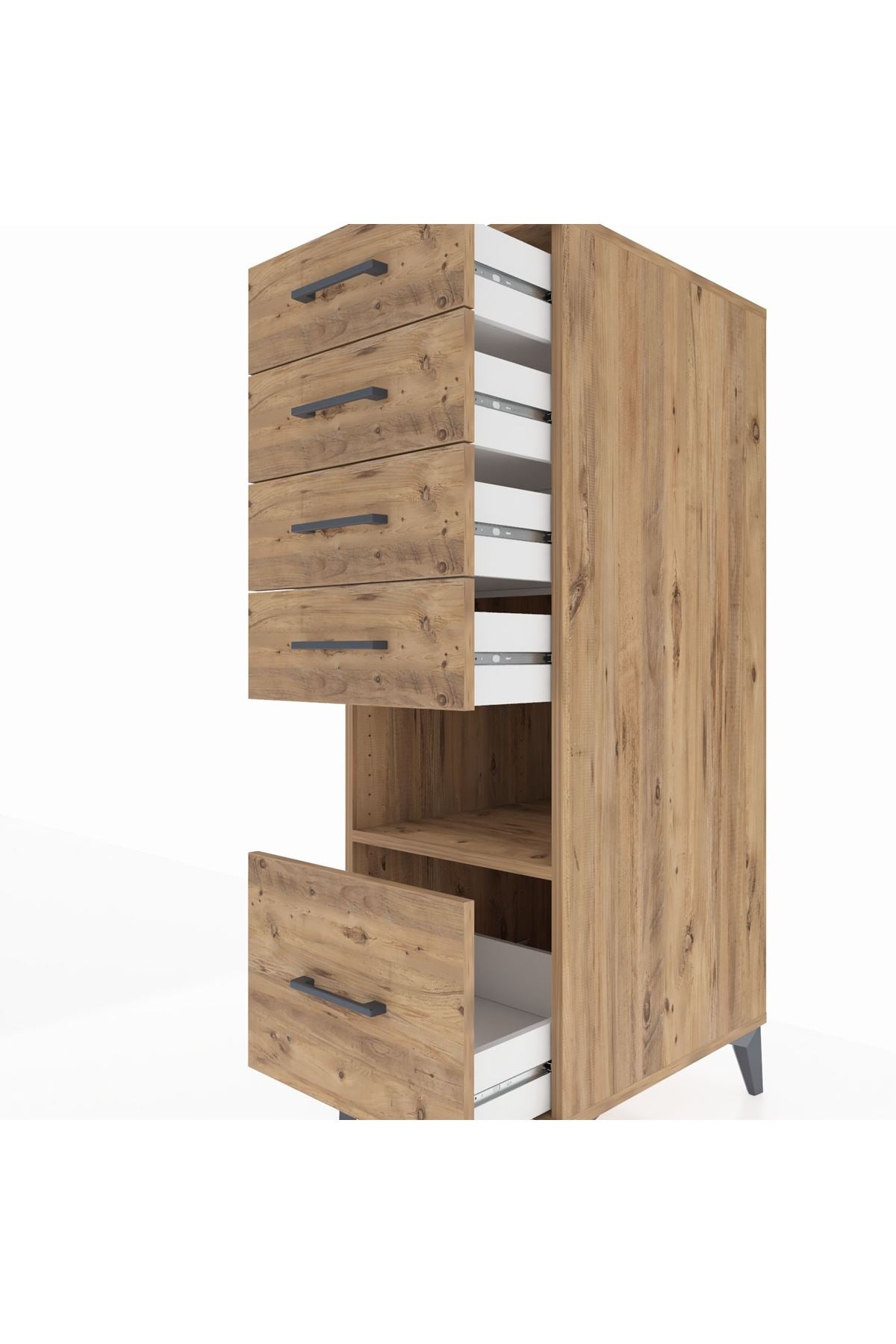 Kronos Dolap Tek Raflı 5 Çekmeceli 44x59x134 Çam-Çam