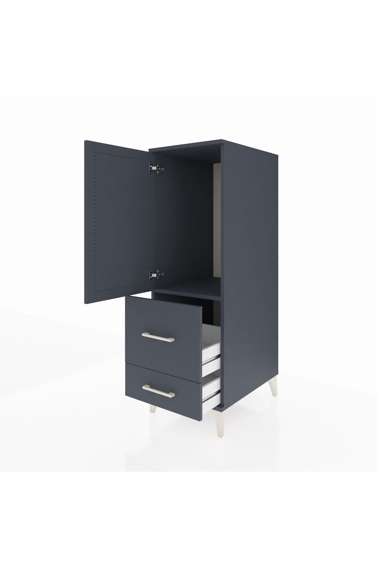 Kronos Dolap Tek Raflı 2 Çekmeceli Tek Kapaklı 44x59x134 Antrasit-Antrasit