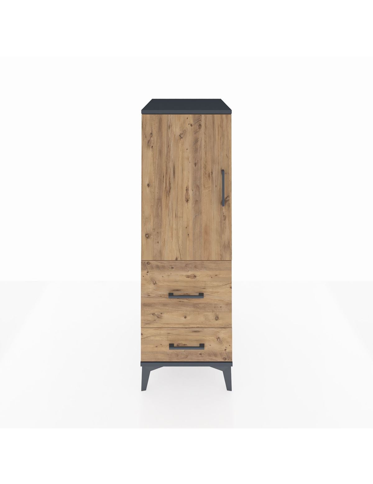 Kronos Dolap Tek Raflı 2 Çekmeceli Tek Kapaklı 44x59x134 Antrasit-Çam