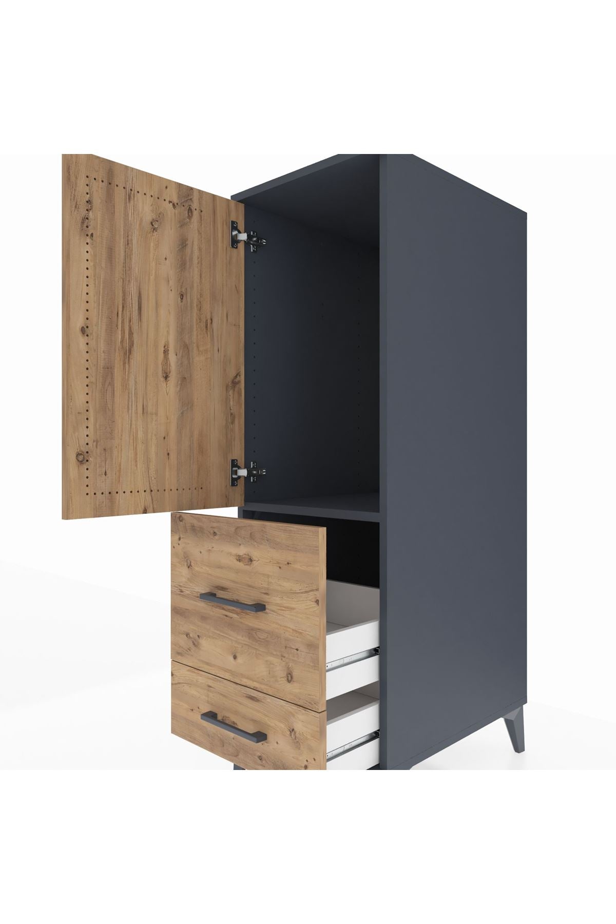 Kronos Dolap Tek Raflı 2 Çekmeceli Tek Kapaklı 44x59x134 Antrasit-Çam