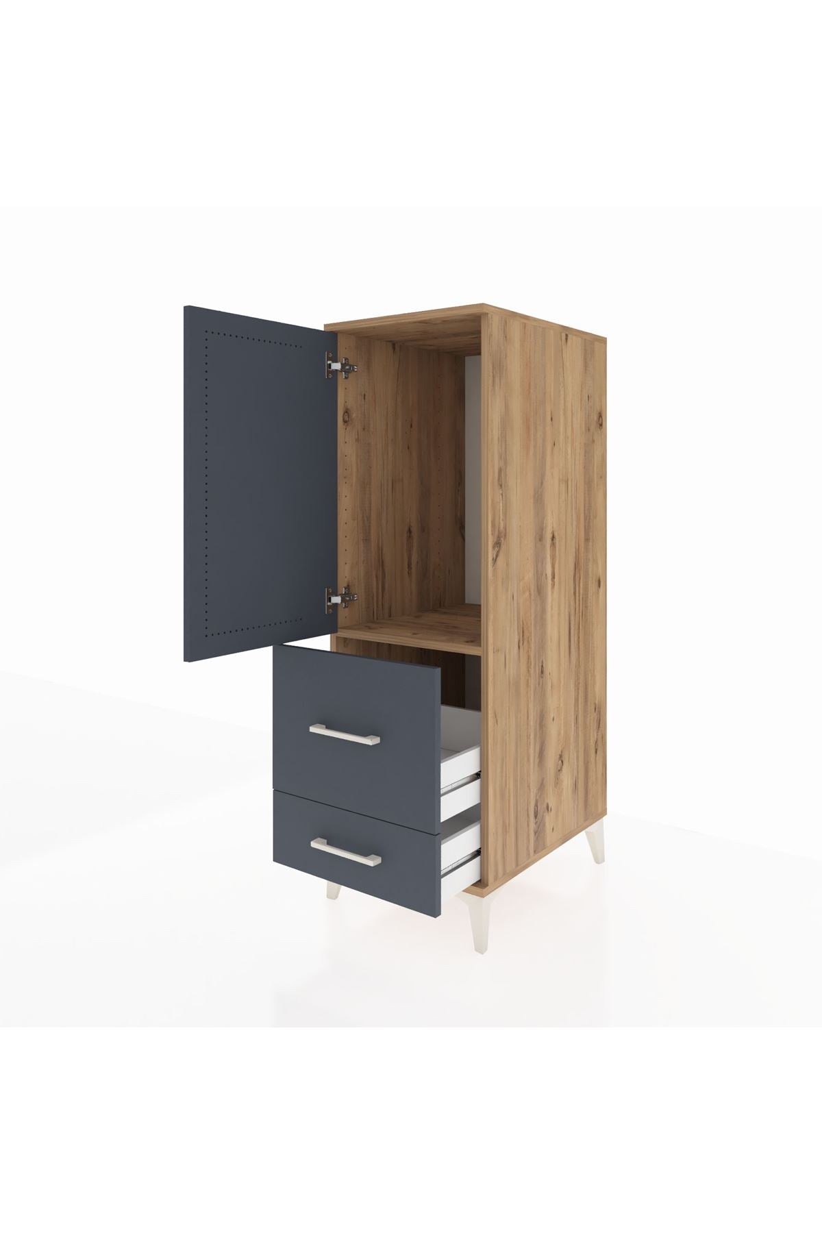 Kronos Dolap Tek Raflı 2 Çekmeceli Tek Kapaklı 44x59x134 Çam-Antrasit